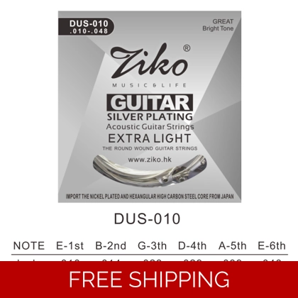Ziko Acoustic Silver 10 Gauge Guitar Strings - DUS-010